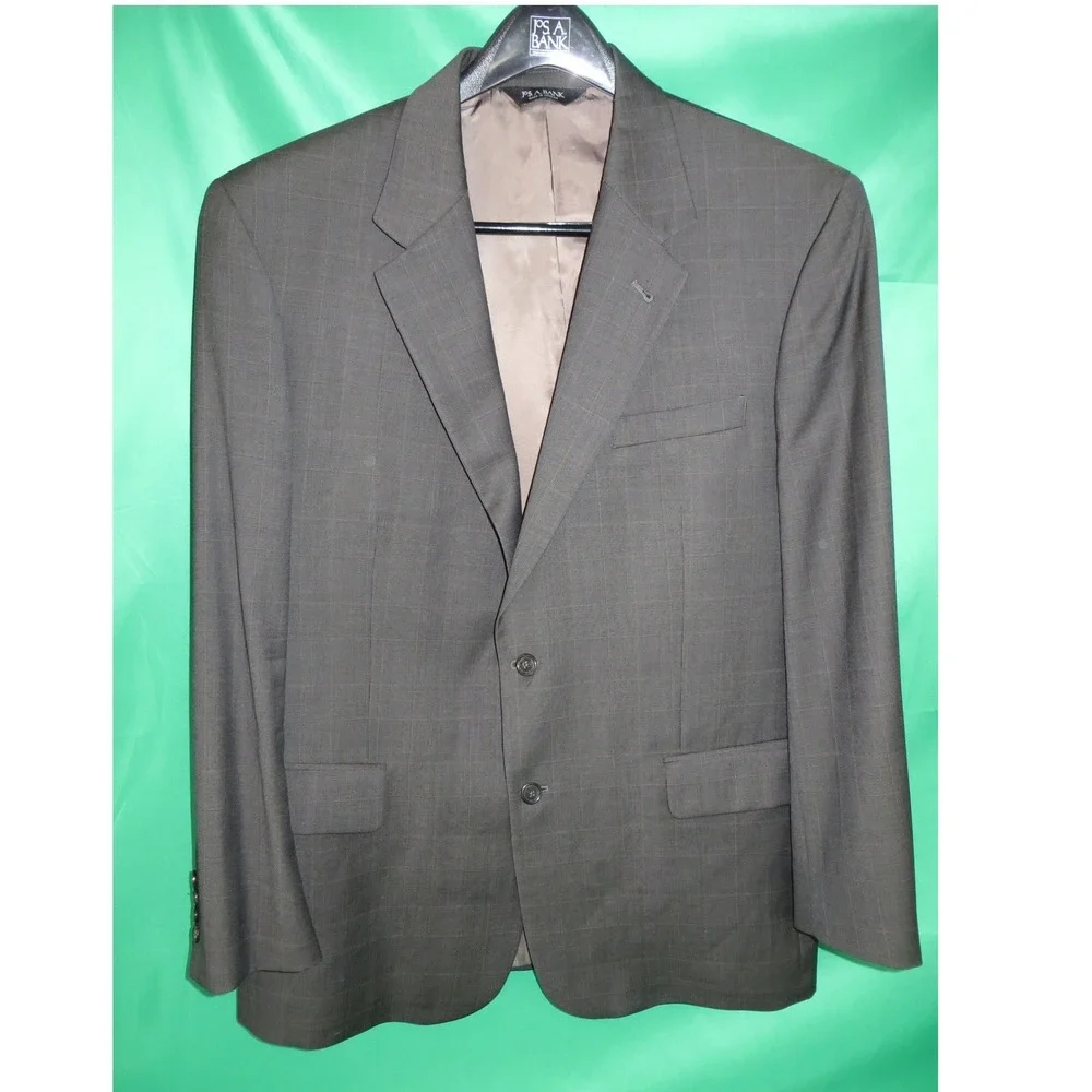 Jos. A. Bank Signature 2-Pc Brown Glen Plaid 100% Wool Suit 2 Button 46R/41x31.5 - Picture 2 of 16